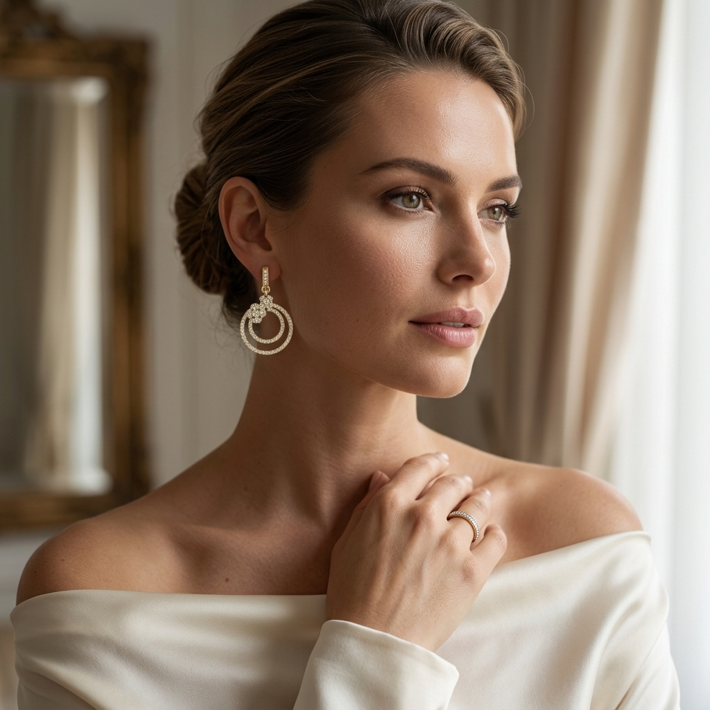 Round Lab Grown Diamond Double Circle Drop Earrings