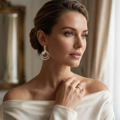 Round Lab Grown Diamond Double Circle Drop Earrings