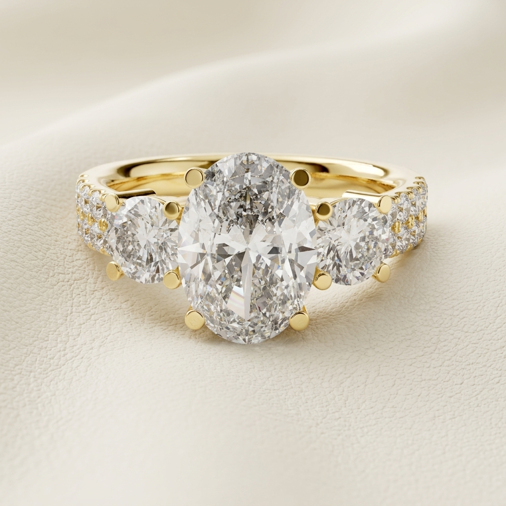 Oval Lab Grown Diamond Three Stone Engagement Ring