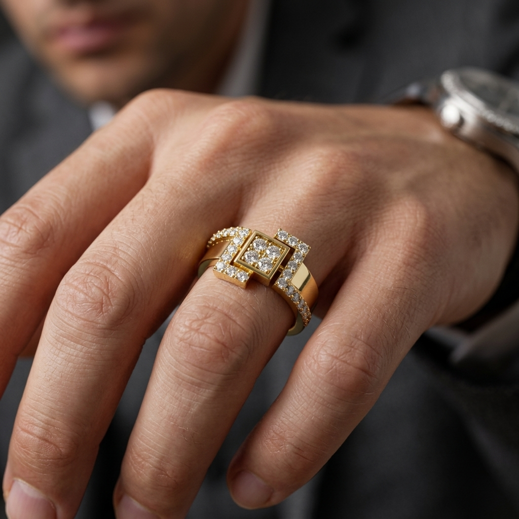 Round Lab Grown Diamond Geometric Square Ring