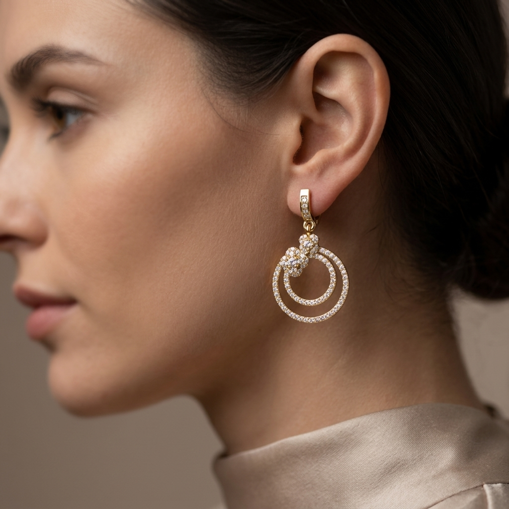 Round Lab Grown Diamond Double Circle Drop Earrings