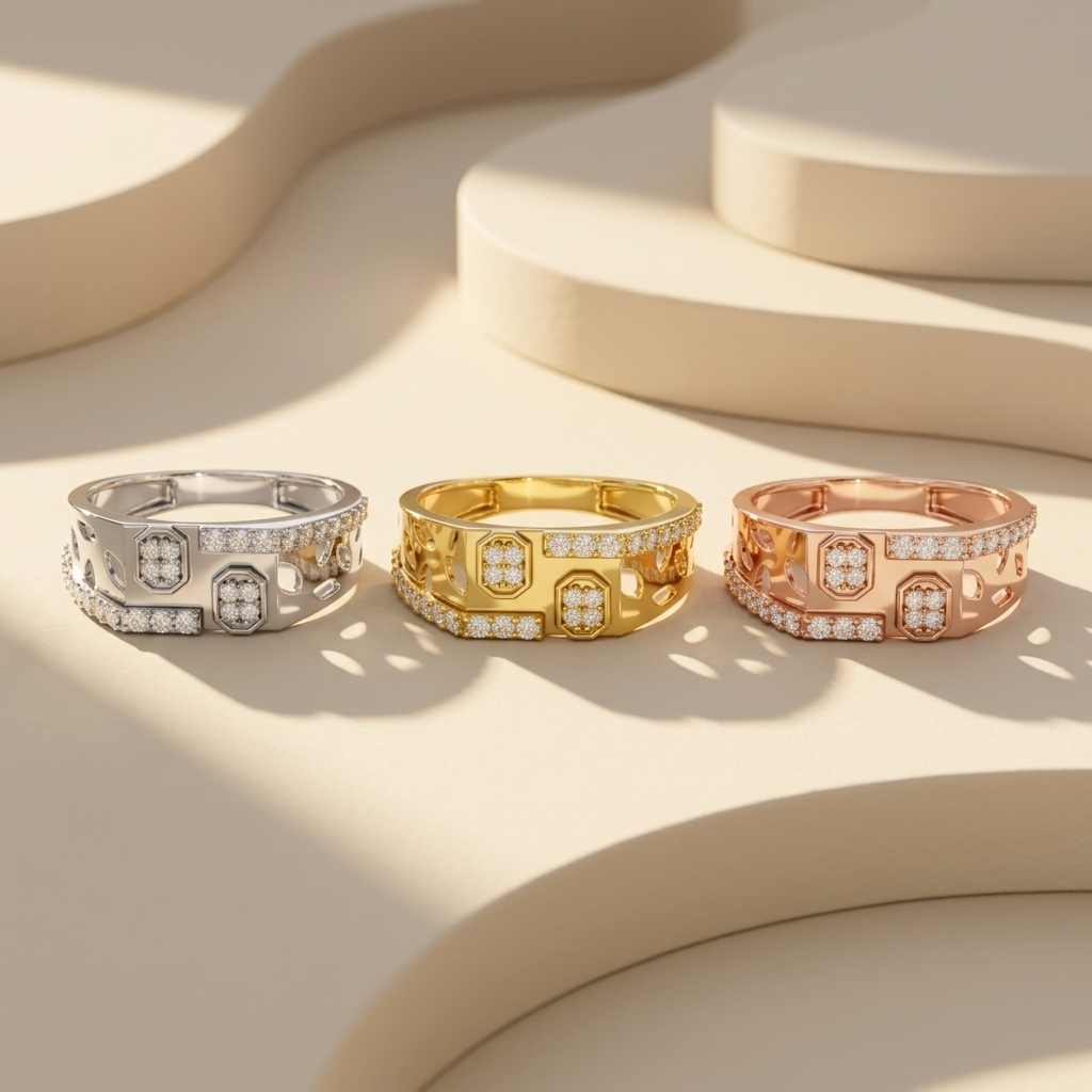 Geometric Round Lab Grown Diamond Statement Ring