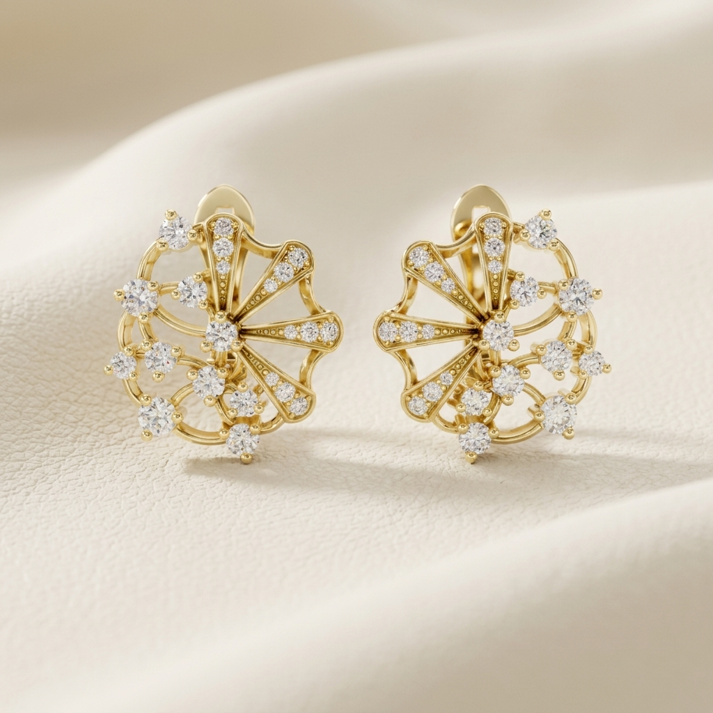 Round Lab Grown Diamond Floral Cluster Stud Earrings