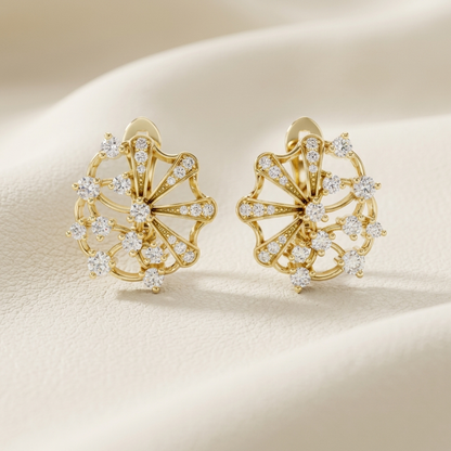 Round Lab Grown Diamond Floral Cluster Stud Earrings