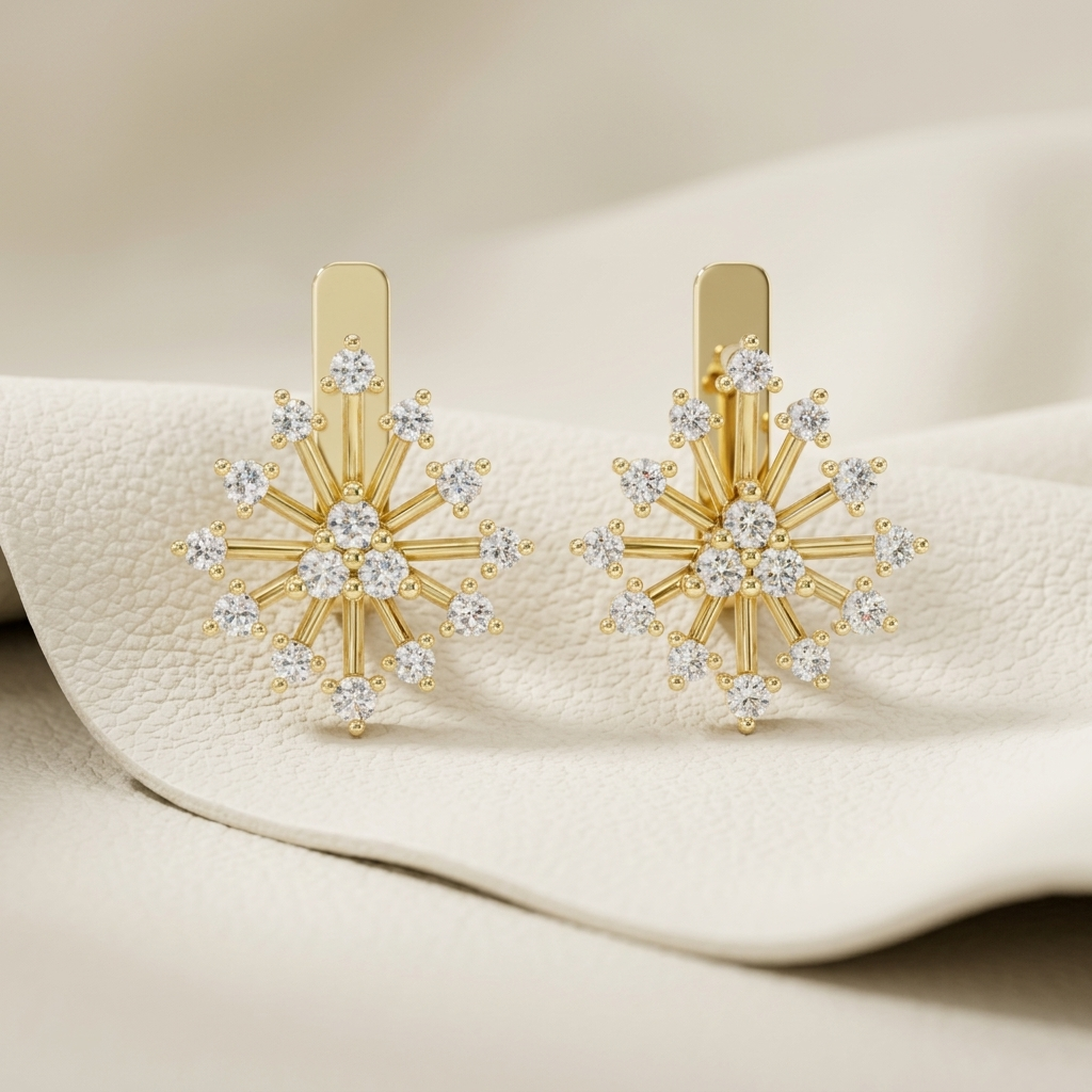 Round Lab Grown Diamond Snowflake Stud Earrings