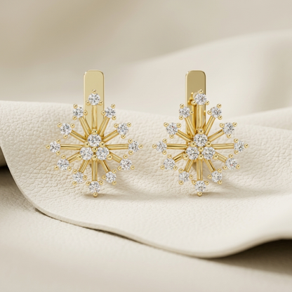 Round Lab Grown Diamond Snowflake Stud Earrings