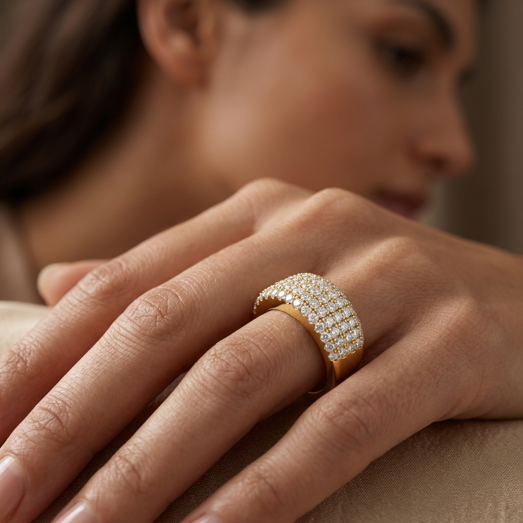 Round Lab Grown Diamond Wide Pavé Band Ring