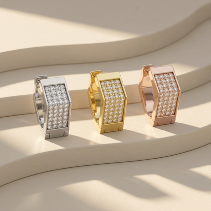 Round Lab Grown Diamond Rectangle Huggie Hoop Earrings