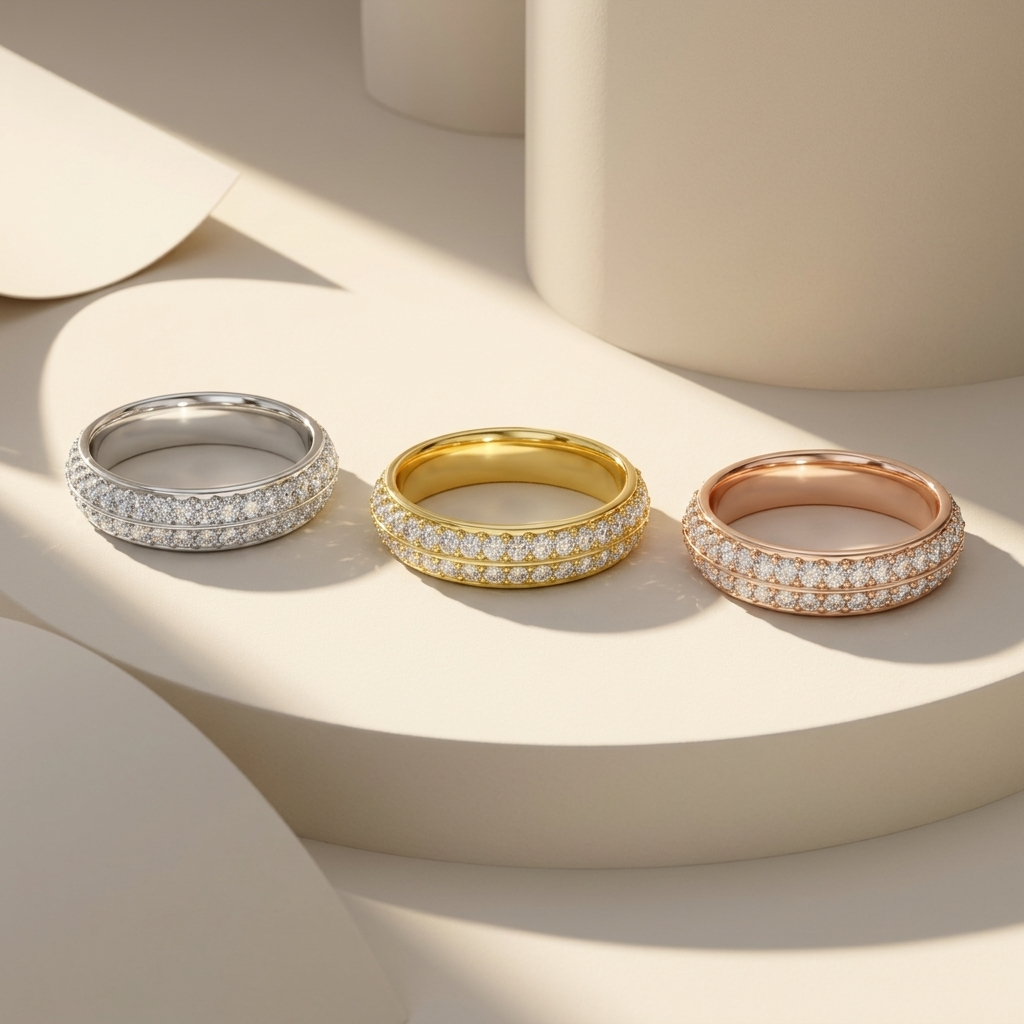 Round Lab Grown Diamond Double Row Wedding Band