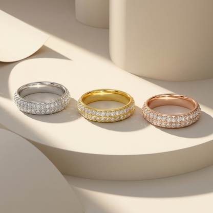 Round Lab Grown Diamond Double Row Wedding Band