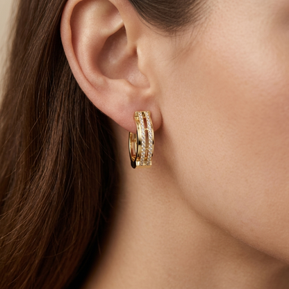 Round Lab Grown Diamond Double Row Hoop Earrings