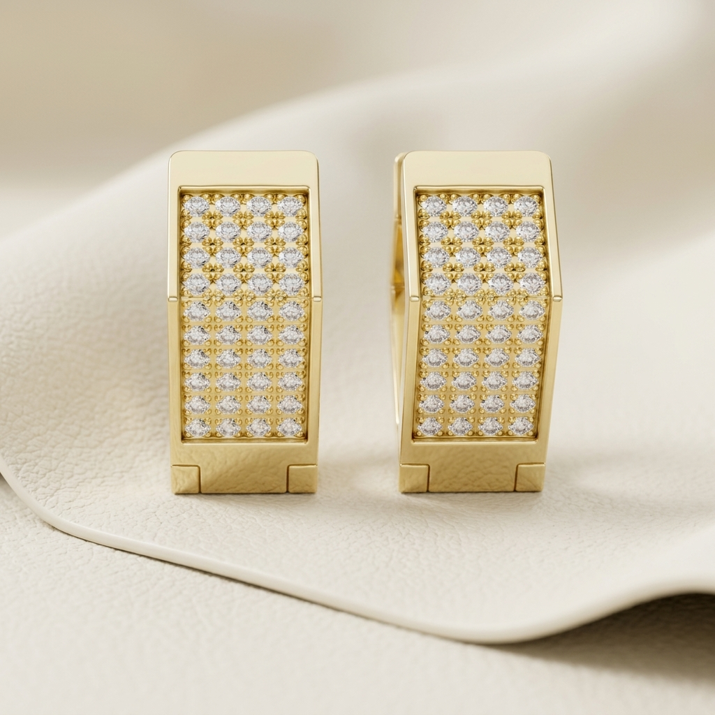 Round Lab Grown Diamond Rectangle Huggie Hoop Earrings