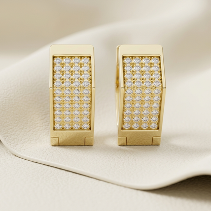 Round Lab Grown Diamond Rectangle Huggie Hoop Earrings