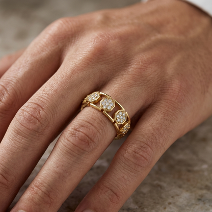 Modern Hexagon Link Round Lab Grown Diamond Ring