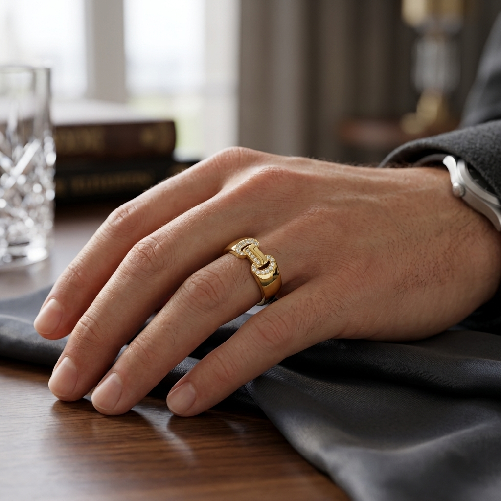 Round Lab Grown Diamond Buckle Signet Ring