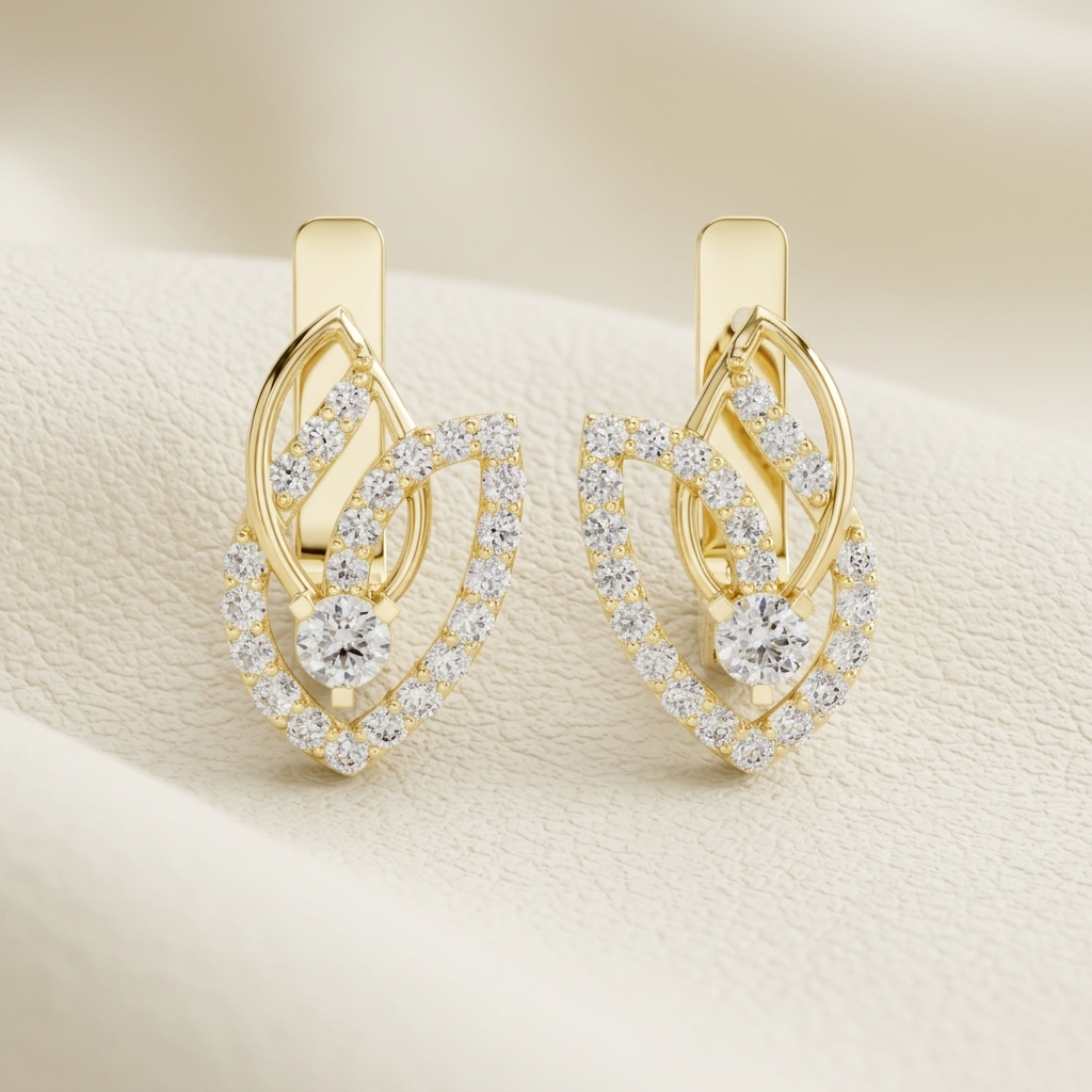 Round Lab Grown Diamond Leaf Drop Earrings