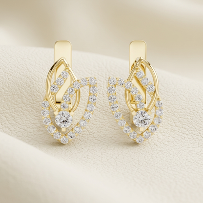 Round Lab Grown Diamond Leaf Drop Earrings