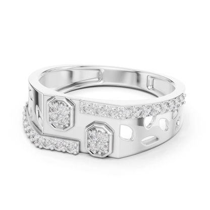 Angled octagon diamond white gold ring
Side angle white gold ring with octagon diamonds
Openwork white gold band with diamond border
Geometric white gold ring with octagon clusters
Diamond accented white gold ring from angled view
White gold band featuring octagon diamond motifs
Architectural white gold ring with diamond row
Structured white gold band with open cutouts
Contemporary white gold ring with octagon details
Wide white gold band with diamond accents