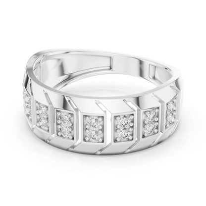 Angled view round diamond white gold band ring
Wide white gold ring with round diamond details
Geometric white gold band featuring round diamonds
Round diamond white gold wedding band design
Modern white gold ring with diamond accents
Textured white gold band with round diamond settings
Contemporary round diamond white gold statement ring
Polished white gold band with diamond rows
Round diamond inset white gold wide band ring
White gold geometric ring with round diamond pairs