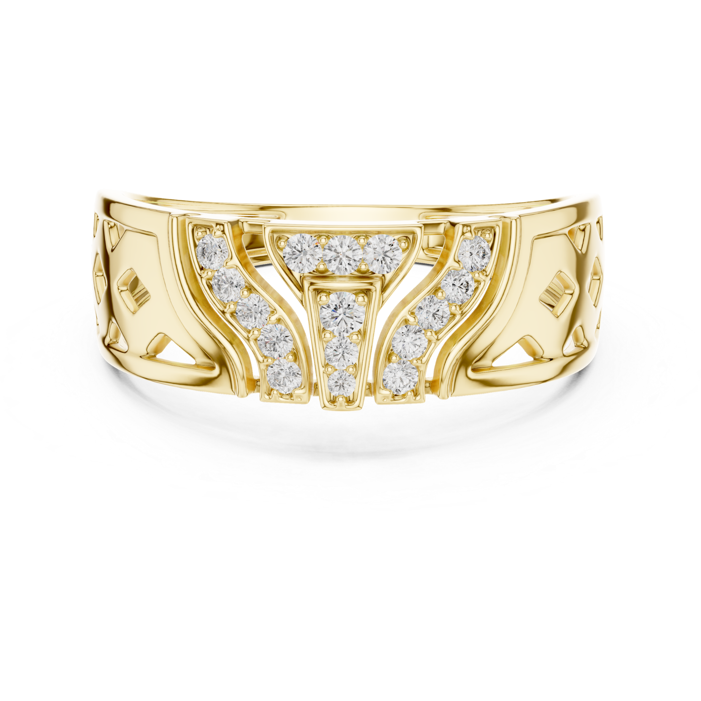 Art deco diamond yellow gold band ring
Diamond yellow gold ring with openwork design
Geometric yellow gold band featuring diamonds
Wide yellow gold ring with diamond details
Decorative yellow gold band with diamond accents
Diamond yellow gold statement ring design
Vintage inspired yellow gold ring with diamonds
Polished yellow gold band with diamond cluster pattern
Contemporary yellow gold ring showcasing diamonds
Open gallery yellow gold band with diamonds