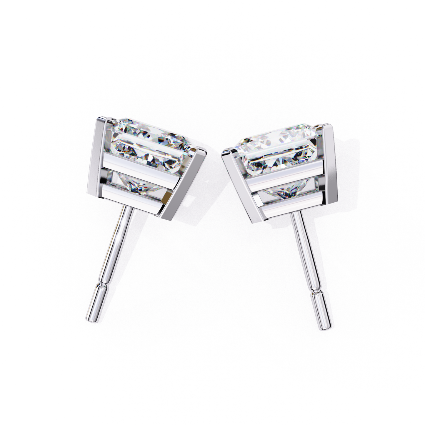 Back View Radiant Cut Diamond Stud In Rose Gold Open Basket Setting