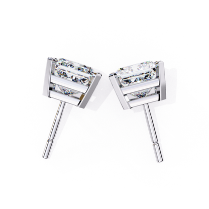 Back View Radiant Cut Diamond Stud In Rose Gold Open Basket Setting