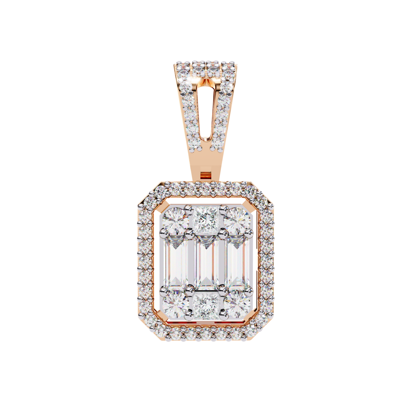 Rose gold diamond cluster rectangular frame