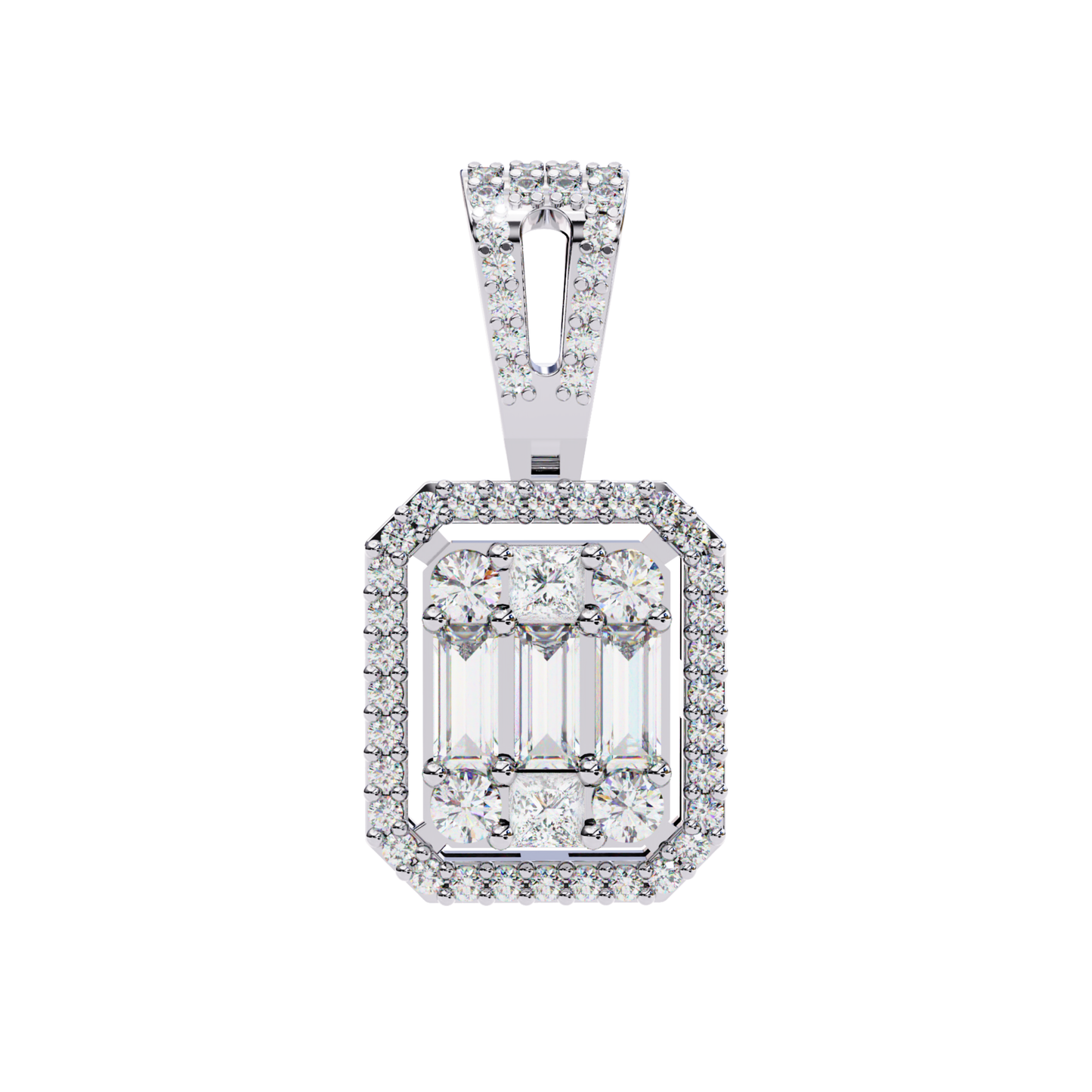 White gold style cluster diamond pendant