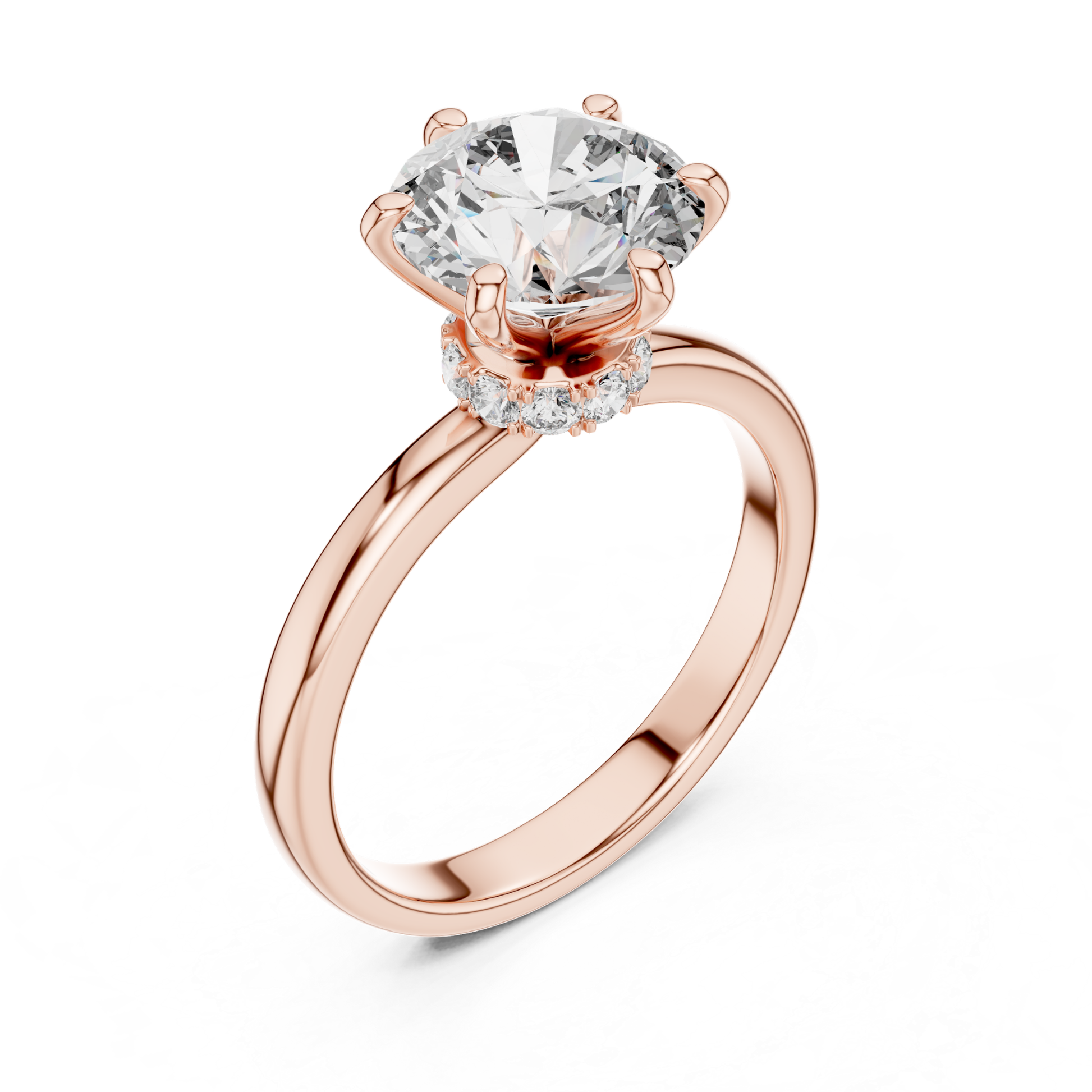 Classic rose gold hidden halo diamond ring angle view
Angled rose gold hidden halo diamond ring design
Round diamond hidden halo ring angled perspective
Six prong hidden halo round diamond gold ring
Rose gold hidden halo solitaire diamond ring
Round brilliant hidden halo diamond ring angle
Polished rose gold hidden halo ring profile
Hidden halo round diamond ring angled view
Rose gold round diamond ring perspective view
Classic hidden halo diamond ring three quarter view