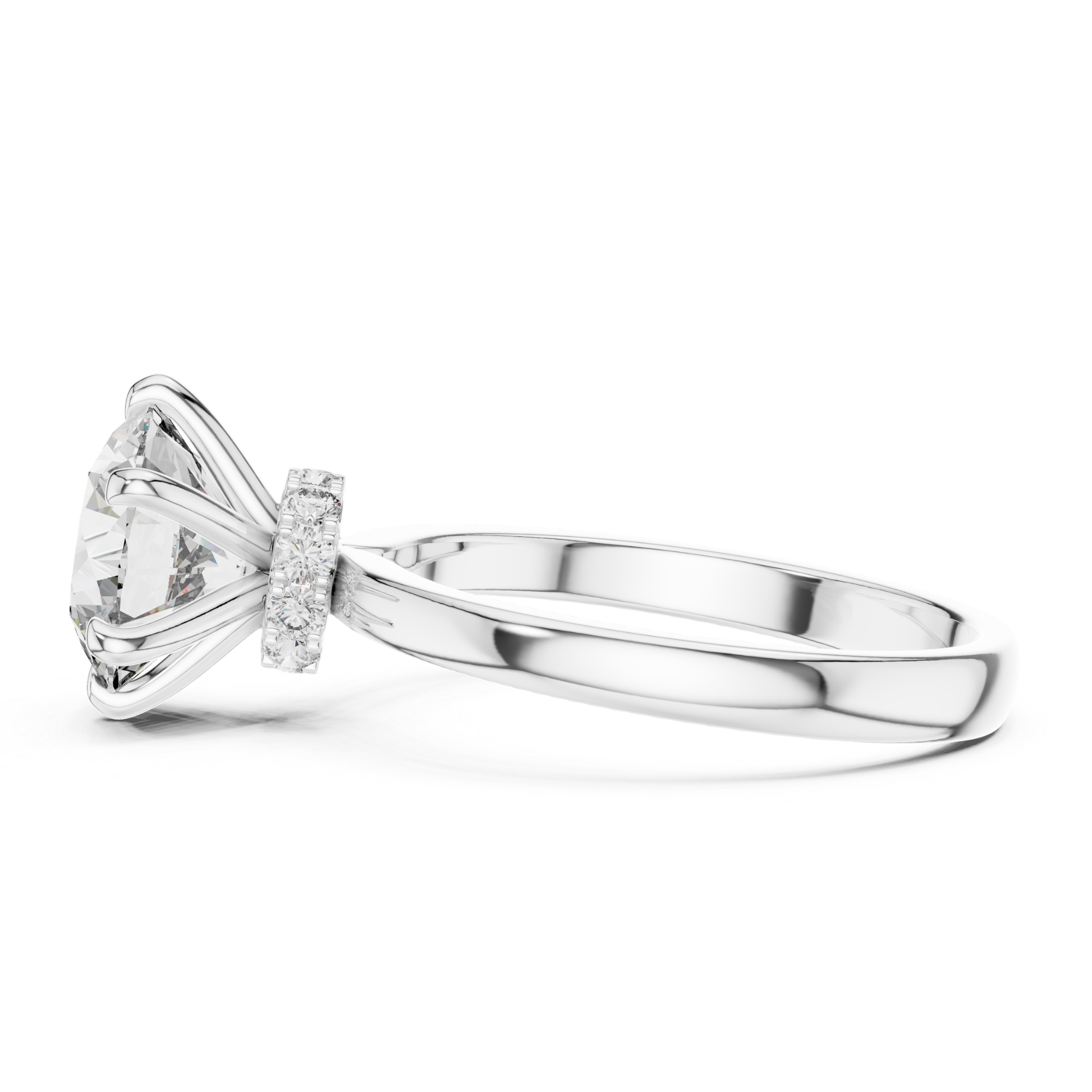 Classic white gold hidden halo diamond ring side view
Side profile white gold hidden halo diamond ring
Round diamond hidden halo ring side perspective
Six prong hidden halo diamond ring side view
White gold solitaire ring side profile view
Hidden halo round diamond ring side detail
Polished white gold diamond ring side angle
Round brilliant hidden halo ring side design
Minimal white gold diamond ring side view
Hidden halo solitaire diamond ring side profile