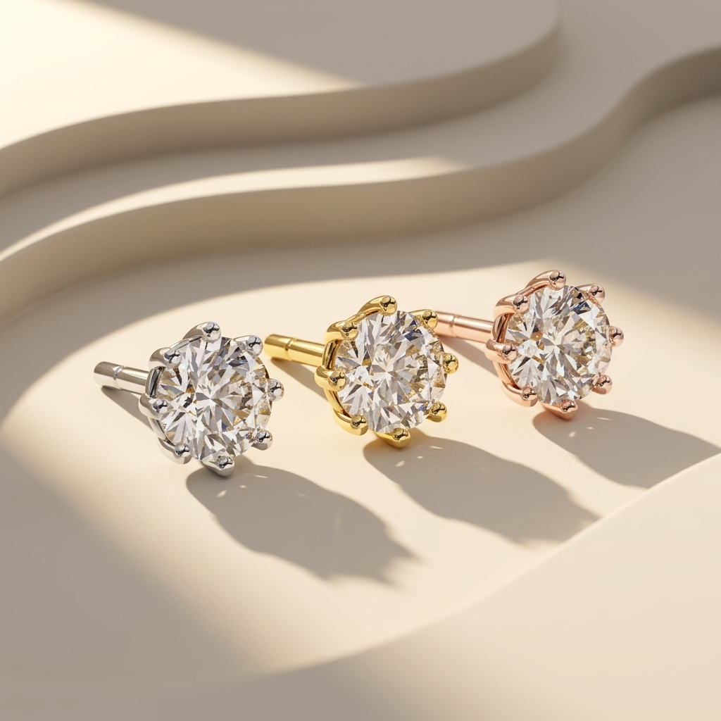 Crown Basket Diamond Stud Collection
Multi Metal Round Diamond Studs
Crown Prong Round Earrings
Round Solitaire Stud Trio
Designer Diamond Stud Earrings
Round Diamond Earring Collection
Luxury Round Ear Studs
Premium Diamond Stud Display
Signature Round Diamond Earrings
Brilliant Cut Stud Earrings