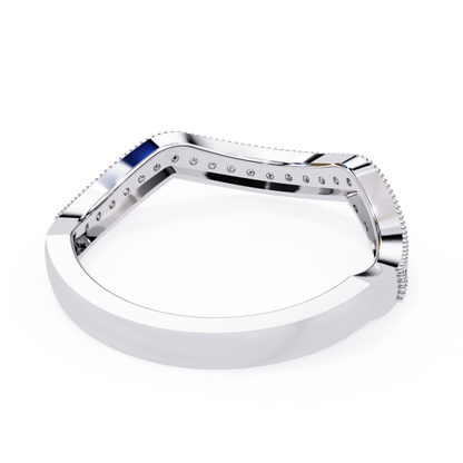 Inside view of curved diamond band in white gold