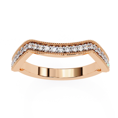 Curved diamond band in rose gold in setting of round Diamond 