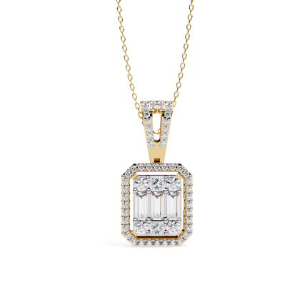 Yellow gold rectangular pendant invisible set diamond look