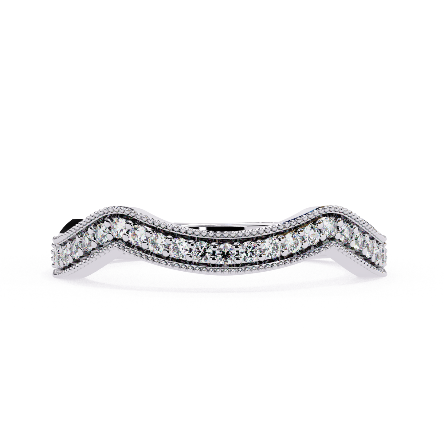 White gold diamond contour band with soft wave profile