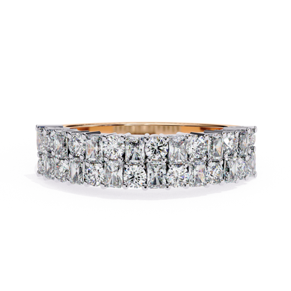 Front view of double row diamond band in rose gold