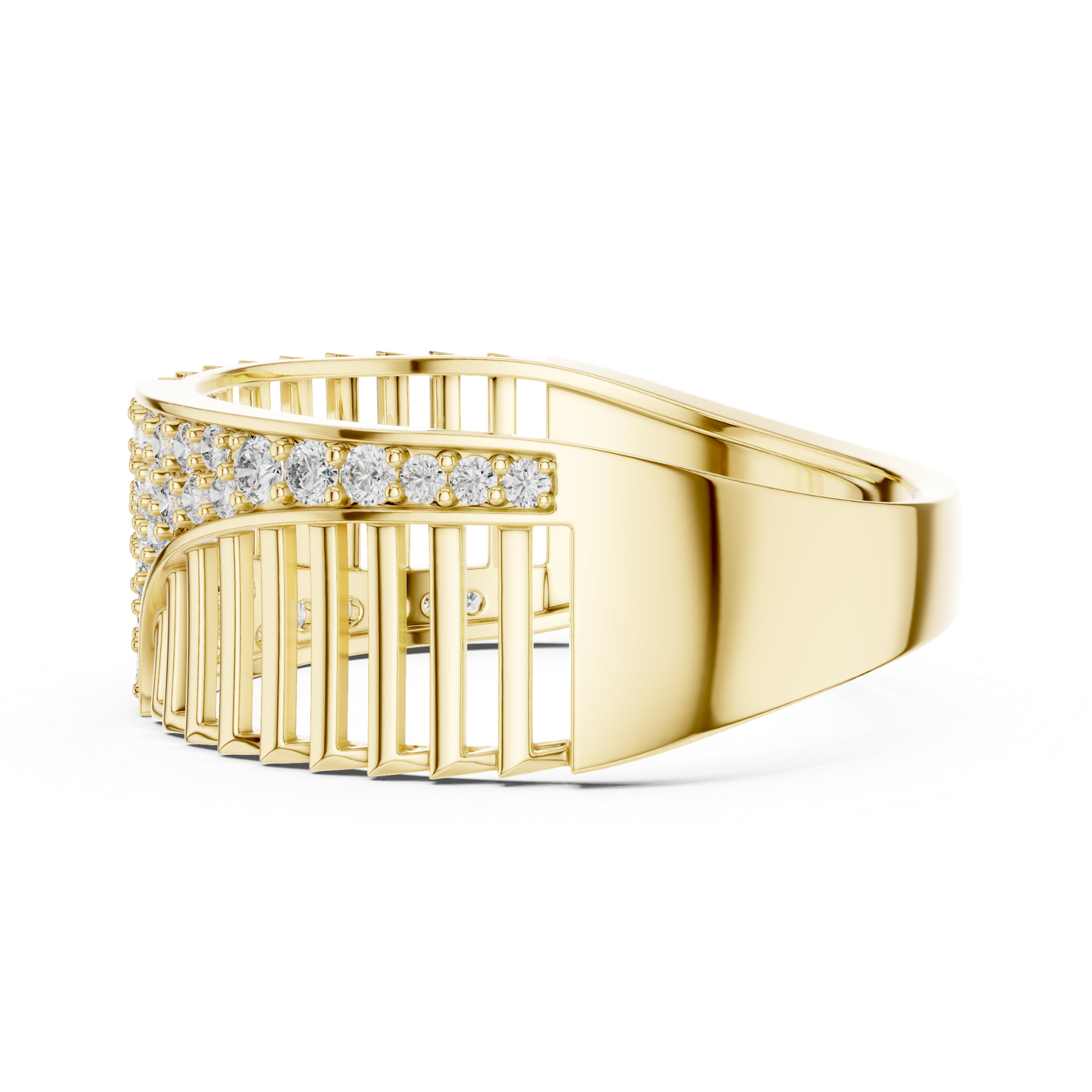 Elegant yellow gold ring with sparkling round diamonds
Designer yellow gold diamond ring with modern pattern
Luxury yellow gold fashion ring for women
Round diamond yellow gold ring with unique open design
Premium yellow gold statement ring with diamonds
Contemporary yellow gold diamond jewelry ring
Stylish yellow gold ring with pave diamond setting
Fine yellow gold ring featuring brilliant round diamonds
Trendy yellow gold diamond ring side profile
Beautiful yellow gold designer ring with diamond accents