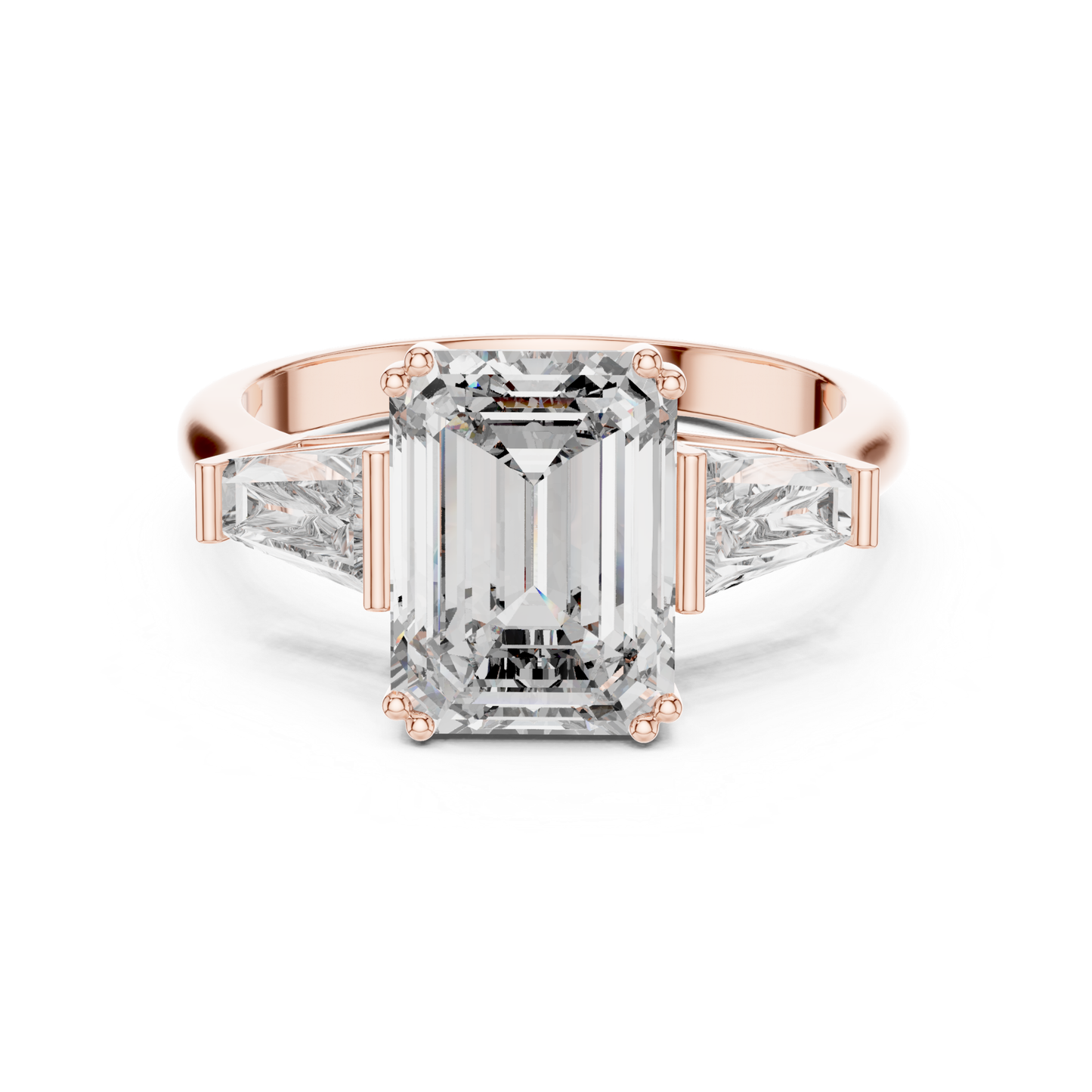Emerald cut diamond ring with baguette side stones
Rose gold emerald cut baguette diamond ring
Front view emerald cut diamond ring
Emerald cut center diamond with baguette accents
Rose gold ring with emerald cut diamond
Emerald cut diamond ring with four prong setting
Three stone emerald cut baguette diamond ring
Emerald cut diamond ring in rose gold
Emerald cut diamond ring with tapered baguette sides
Classic emerald cut diamond ring design