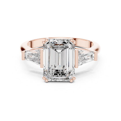 Emerald cut diamond ring with baguette side stones
Rose gold emerald cut baguette diamond ring
Front view emerald cut diamond ring
Emerald cut center diamond with baguette accents
Rose gold ring with emerald cut diamond
Emerald cut diamond ring with four prong setting
Three stone emerald cut baguette diamond ring
Emerald cut diamond ring in rose gold
Emerald cut diamond ring with tapered baguette sides
Classic emerald cut diamond ring design