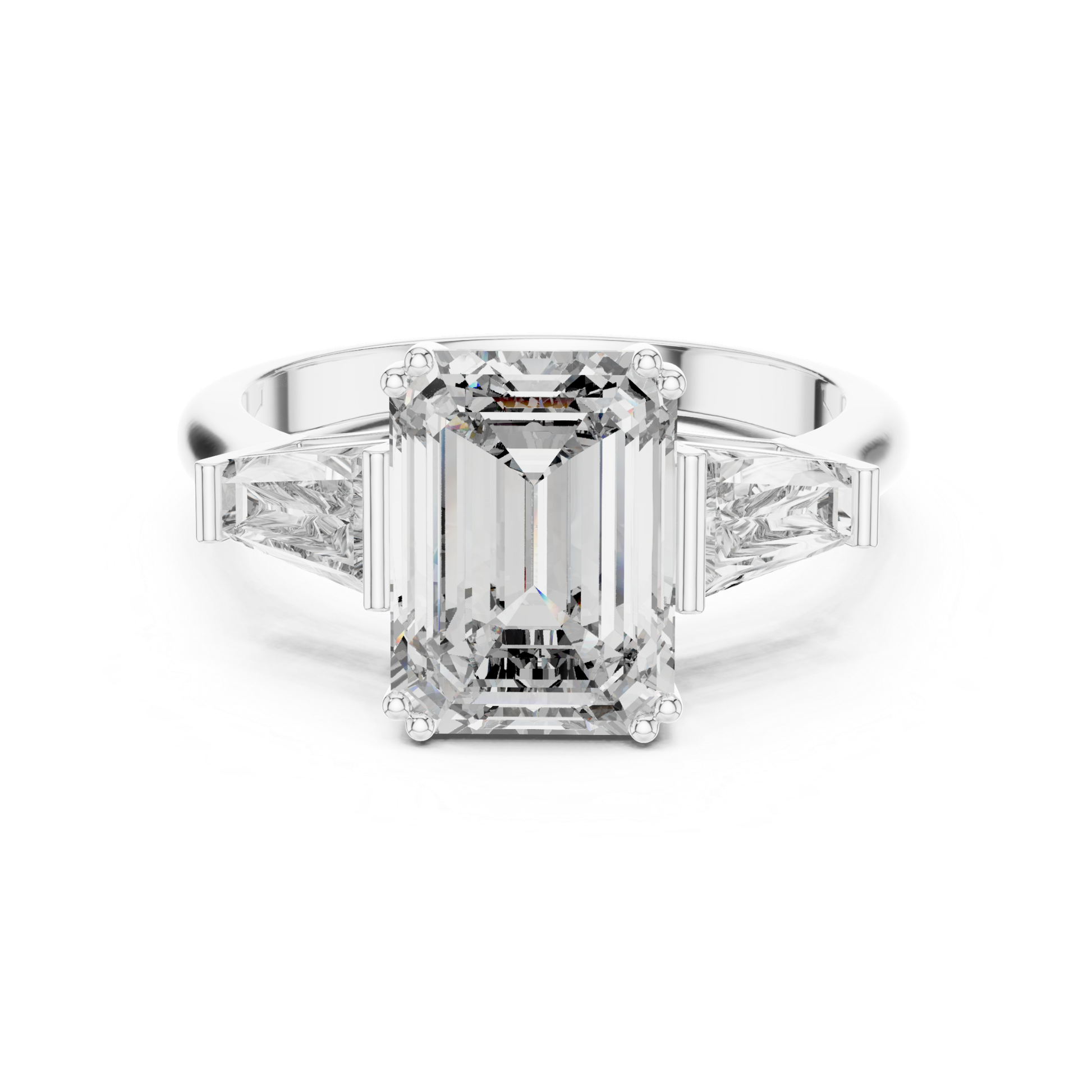 Emerald cut diamond ring with baguette side stones
White gold emerald cut baguette diamond ring
Front view emerald cut diamond ring
Emerald cut center diamond with baguette accents
White gold ring with emerald cut diamond
Emerald cut diamond ring with four prong setting
Three stone emerald cut baguette diamond ring
Emerald cut diamond ring in white gold
Emerald cut diamond ring with tapered baguette sides
Classic emerald cut diamond ring design