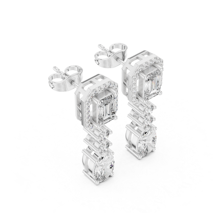 White gold emerald diamond earrings side perspective
Angled view halo diamond drop earrings in white gold
White gold fancy cut diamond dangle earrings
Emerald top diamond earrings with oval drops
Side angle multi stone diamond earrings
White gold open gallery diamond drop design
Emerald halo earrings with graduated diamonds
White gold luxury dangle earrings side profile
Fancy shape diamond earrings with oval bottom stone
White gold handcrafted diamond drop earrings