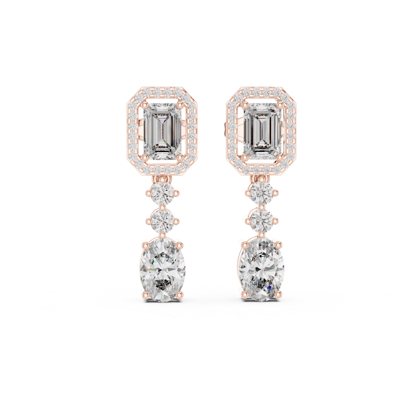 Rose gold emerald cut diamond earrings with oval drops
Halo framed emerald diamond dangle earrings in rose gold
Rose gold oval diamond drop earrings with halo top
Emerald center diamond earrings with graduated drops
Fancy shape diamond drop earrings in rose gold
Open halo emerald diamond earrings with oval stones
Rose gold designer diamond dangle earrings
Emerald and round diamond drop earrings for women
Rose gold luxury diamond drop earrings
Multi stone diamond earrings with oval bottom drop