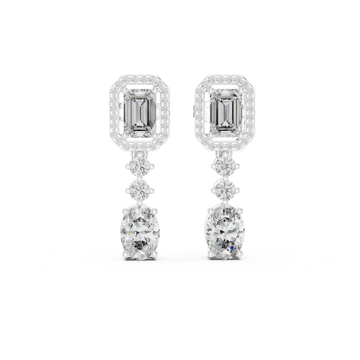White gold emerald cut diamond earrings with oval drops
Halo framed emerald diamond dangle earrings in white gold
White gold oval diamond drop earrings with halo top
Emerald center diamond earrings with graduated drops
Fancy shape diamond drop earrings in white gold
Open halo emerald diamond earrings with oval stones
White gold designer diamond dangle earrings
Emerald and round diamond drop earrings for women
White gold luxury diamond drop earrings
Multi stone diamond earrings with oval bottom drop