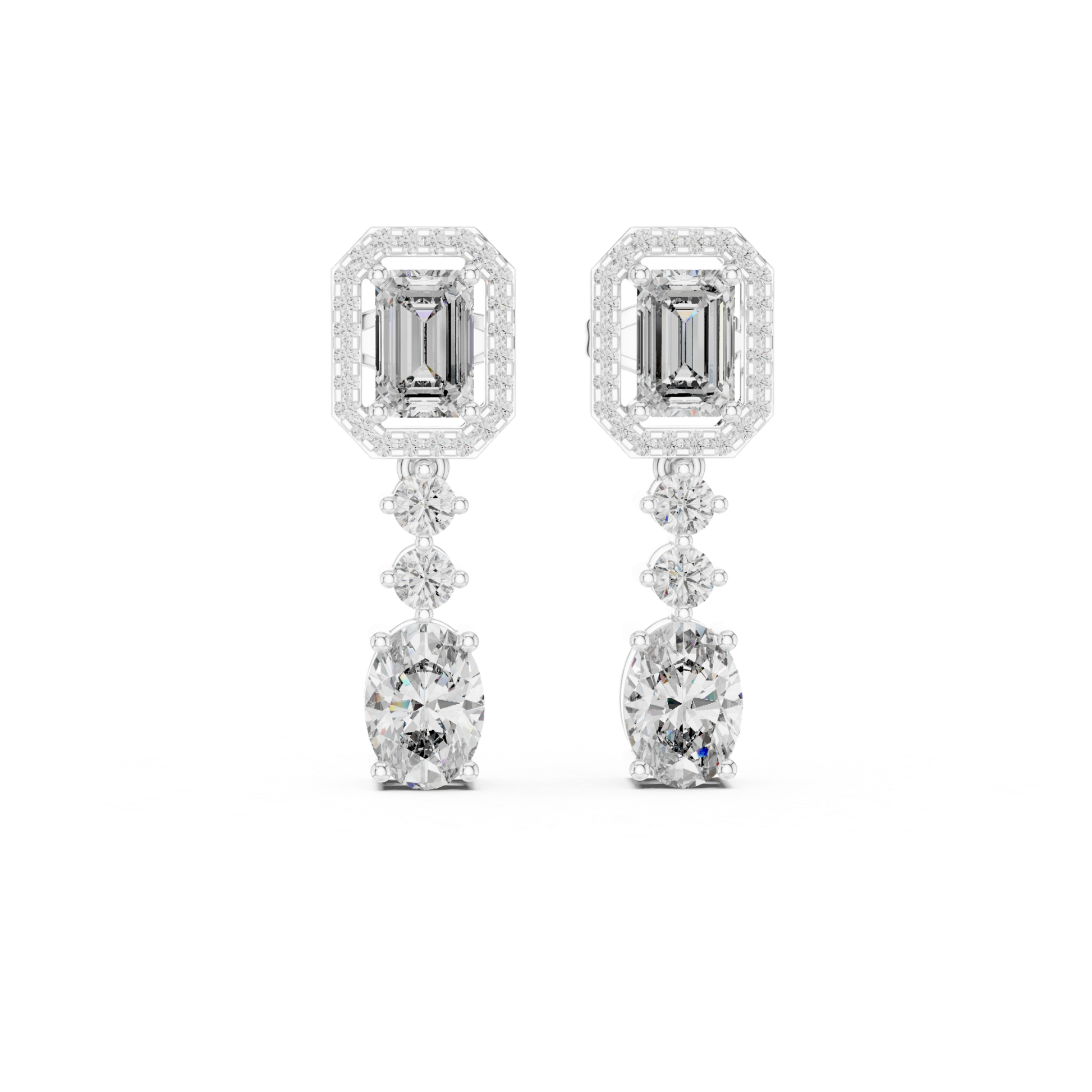 White gold emerald cut diamond earrings with oval drops
Halo framed emerald diamond dangle earrings in white gold
White gold oval diamond drop earrings with halo top
Emerald center diamond earrings with graduated drops
Fancy shape diamond drop earrings in white gold
Open halo emerald diamond earrings with oval stones
White gold designer diamond dangle earrings
Emerald and round diamond drop earrings for women
White gold luxury diamond drop earrings
Multi stone diamond earrings with oval bottom drop