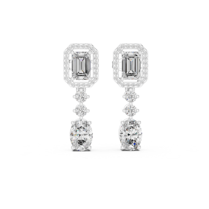 White gold emerald cut diamond earrings with oval drops
Halo framed emerald diamond dangle earrings in white gold
White gold oval diamond drop earrings with halo top
Emerald center diamond earrings with graduated drops
Fancy shape diamond drop earrings in white gold
Open halo emerald diamond earrings with oval stones
White gold designer diamond dangle earrings
Emerald and round diamond drop earrings for women
White gold luxury diamond drop earrings
Multi stone diamond earrings with oval bottom drop