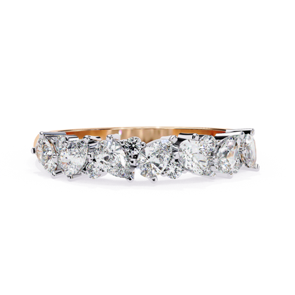 Rose gold ring with pear-shaped diamond and round shape diamond with prong setting 