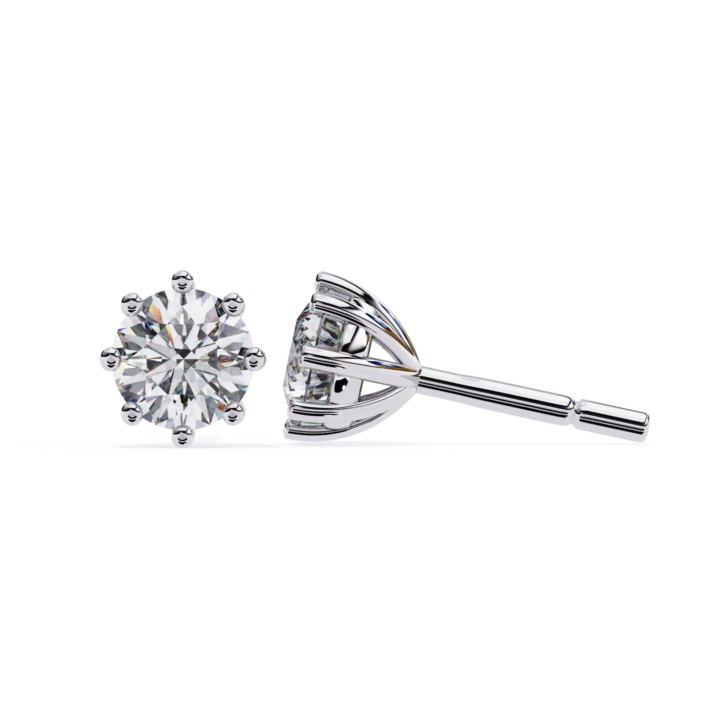  Timeless white-gold stud earrings featuring a striking diamond centerpiece, accented by delicate diamonds for a frosty, sophisticated look.