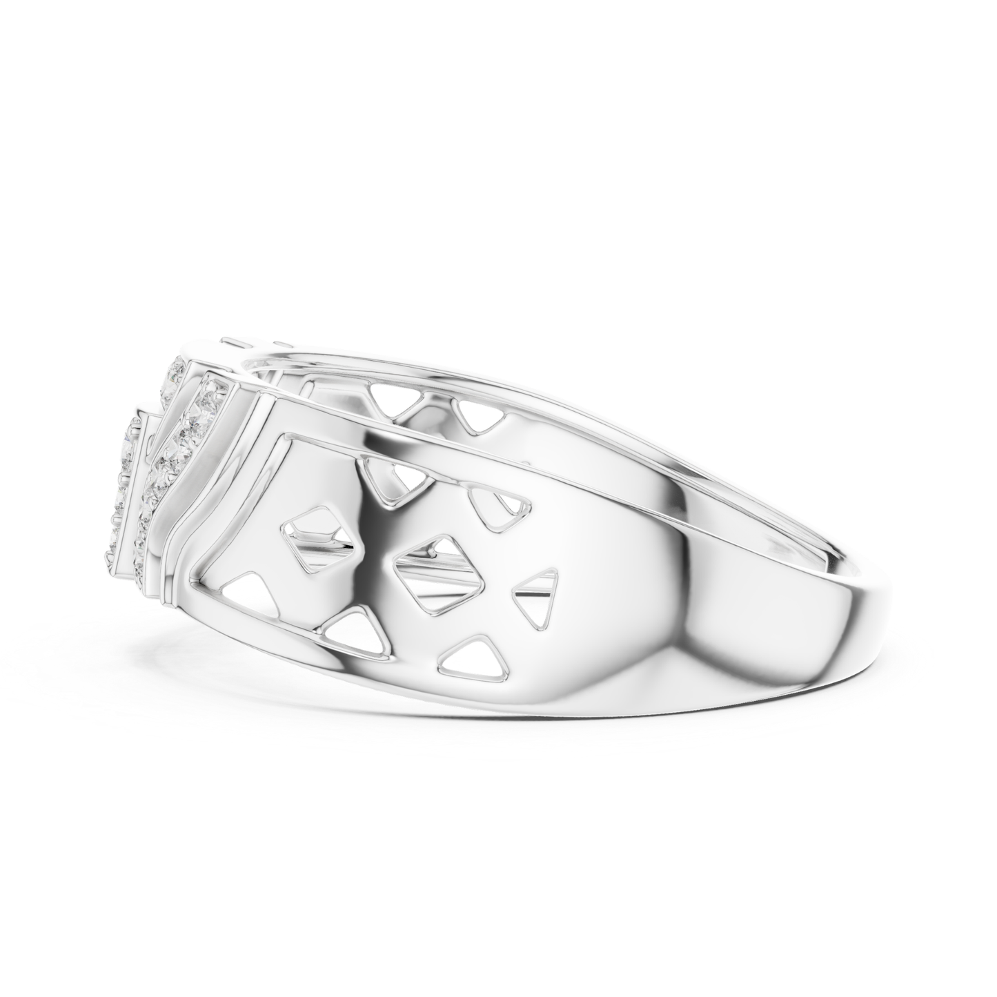 Side profile geometric cutout white gold band ring
White gold band with angular openwork pattern
Modern white gold ring featuring geometric cutouts
Wide white gold band with decorative open details
Contemporary white gold ring with sculpted design
Polished white gold band showcasing cutout accents
Tapered white gold ring with geometric pattern
Architectural white gold band with openwork details
White gold ring with angular gallery design
Bold white gold band with geometric side profile