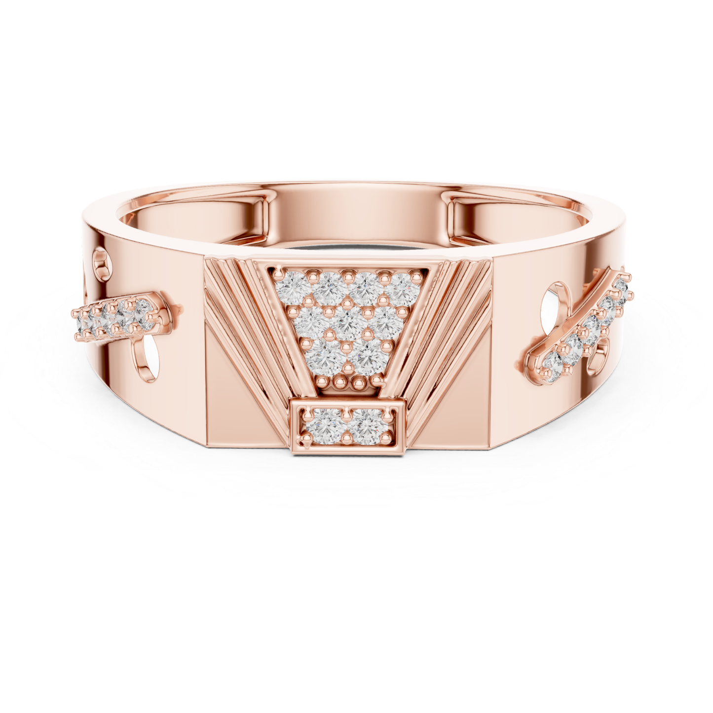 Geometric diamond rose gold band ring
Rose gold ring with diamond cluster center
Diamond rose gold band with angular details
Wide rose gold ring featuring geometric design
Contemporary rose gold band with diamond accents
Textured rose gold ring with diamond pattern
Modern rose gold band showcasing diamond cluster
Polished rose gold ring with geometric centerpiece
Structured rose gold band with diamond details
Architectural rose gold ring with diamond accents