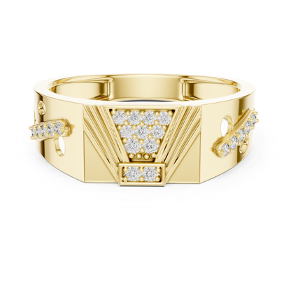 Geometric diamond yellow gold band ring
Yellow gold ring with diamond cluster center
Diamond yellow gold band with angular details
Wide yellow gold ring featuring geometric design
Contemporary yellow gold band with diamond accents
Textured yellow gold ring with diamond pattern
Modern yellow gold band showcasing diamond cluster
Polished yellow gold ring with geometric centerpiece
Structured yellow gold band with diamond details
Architectural yellow gold ring with diamond accents